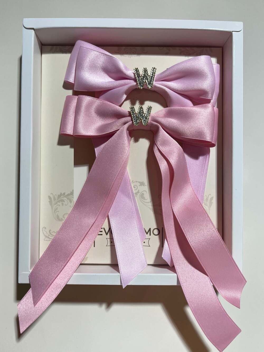 EVOCMEMO 2-Piece Pink Satin Hair Bow Clips with Rhinestone Initial W